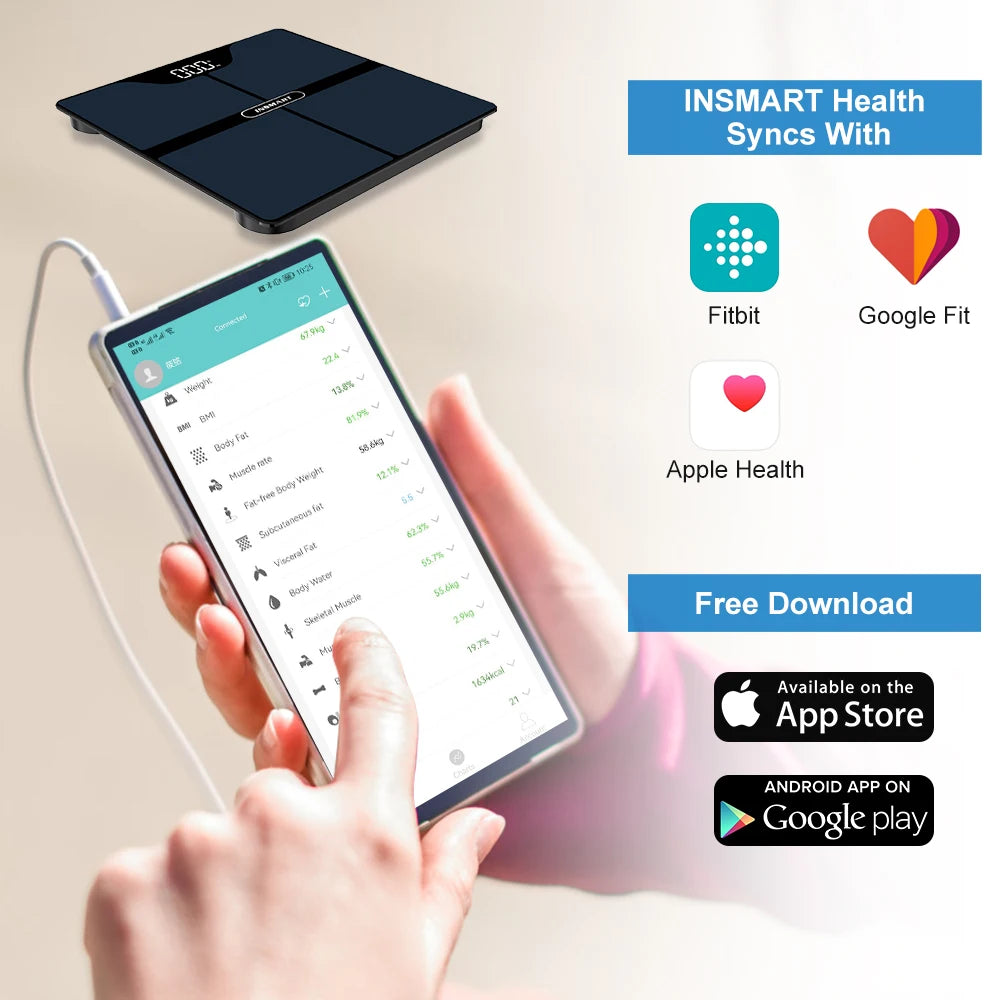INSMART Smart Digital Body Fat Scale – 180kg Bioimpedance Weight Scale for Adults, Body Composition Analyzer