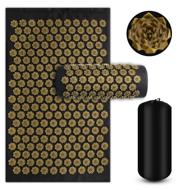 Acupressure Yoga Mat & Pillow Set – Kuznetsov Applicator Spiked Cushion for Back, Foot & Full Body Massage Relief