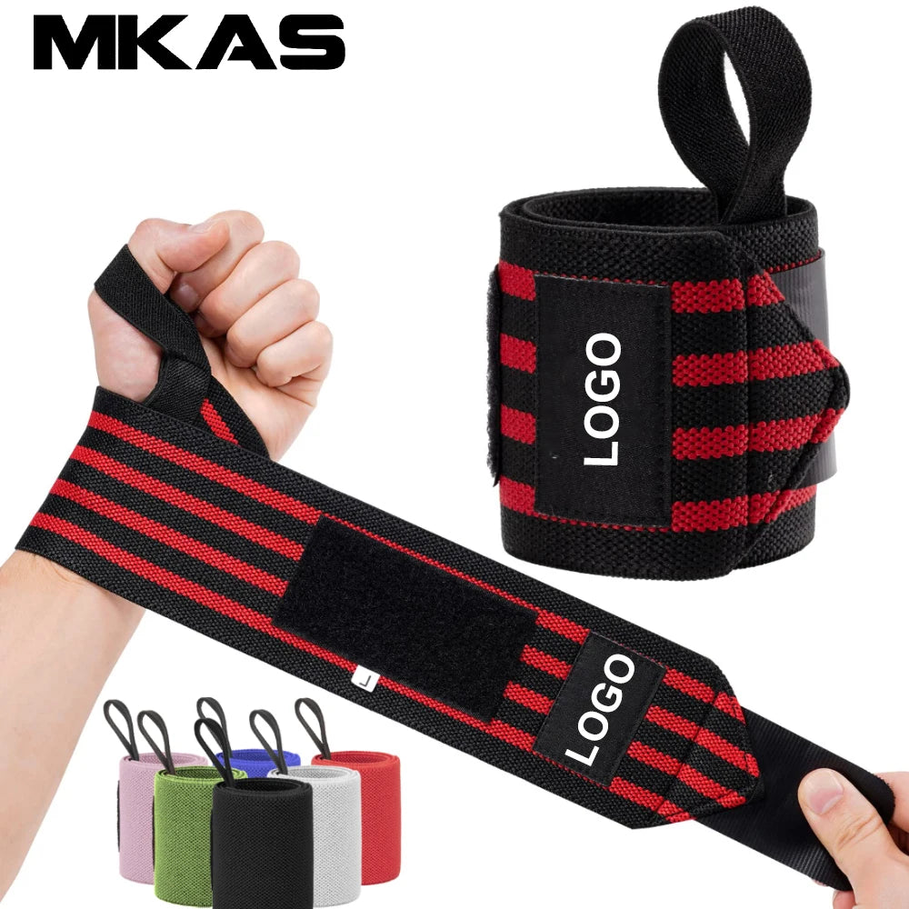 Wrist Support Wraps – 1 Pair Extra Strength Weight Lifting Brace Straps for Gym & Fitness Training with Custom Logo Option