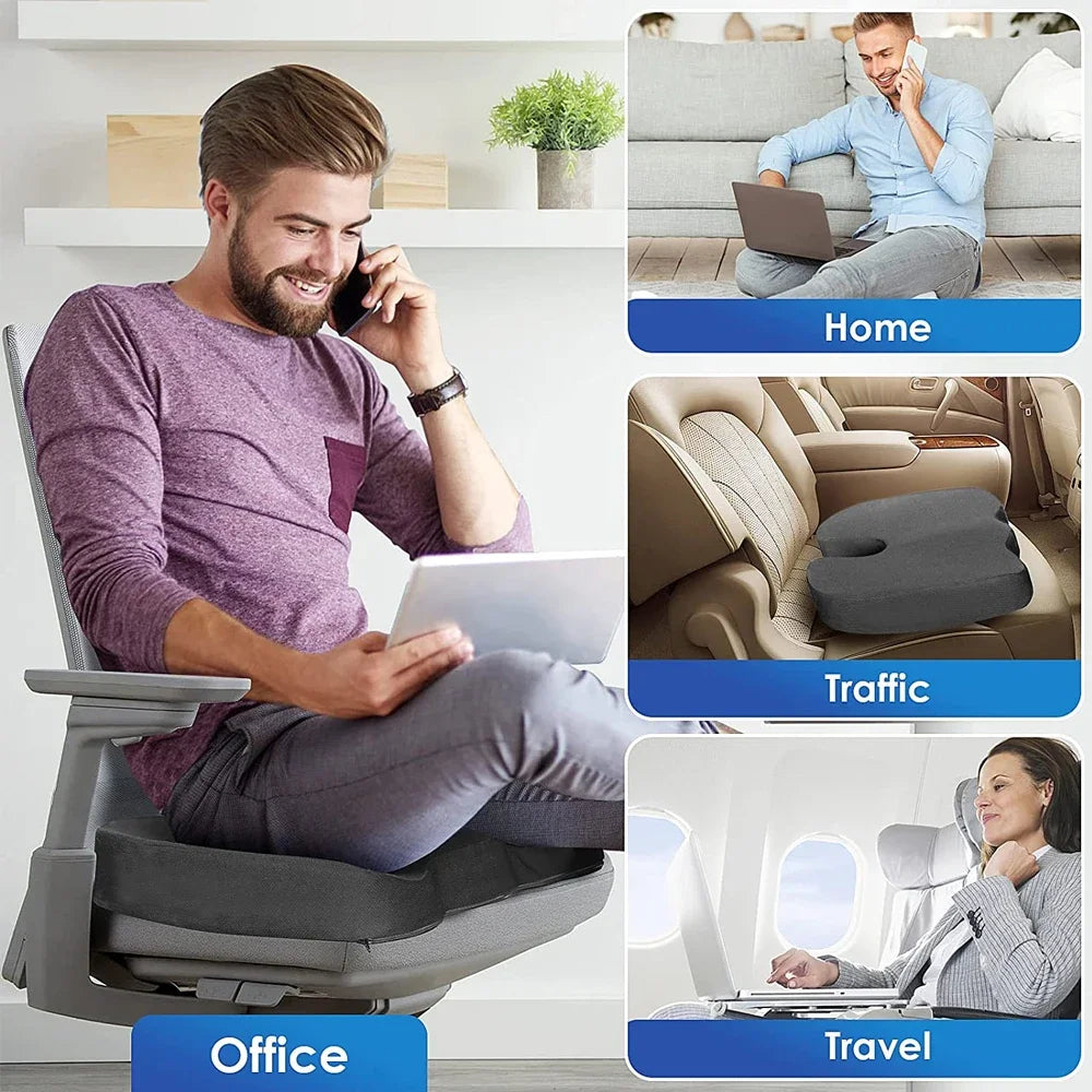 Coccyx Memory Foam Seat Cushion – Orthopedic U-Shaped Pillow for Travel, Office, Car & Hip Support