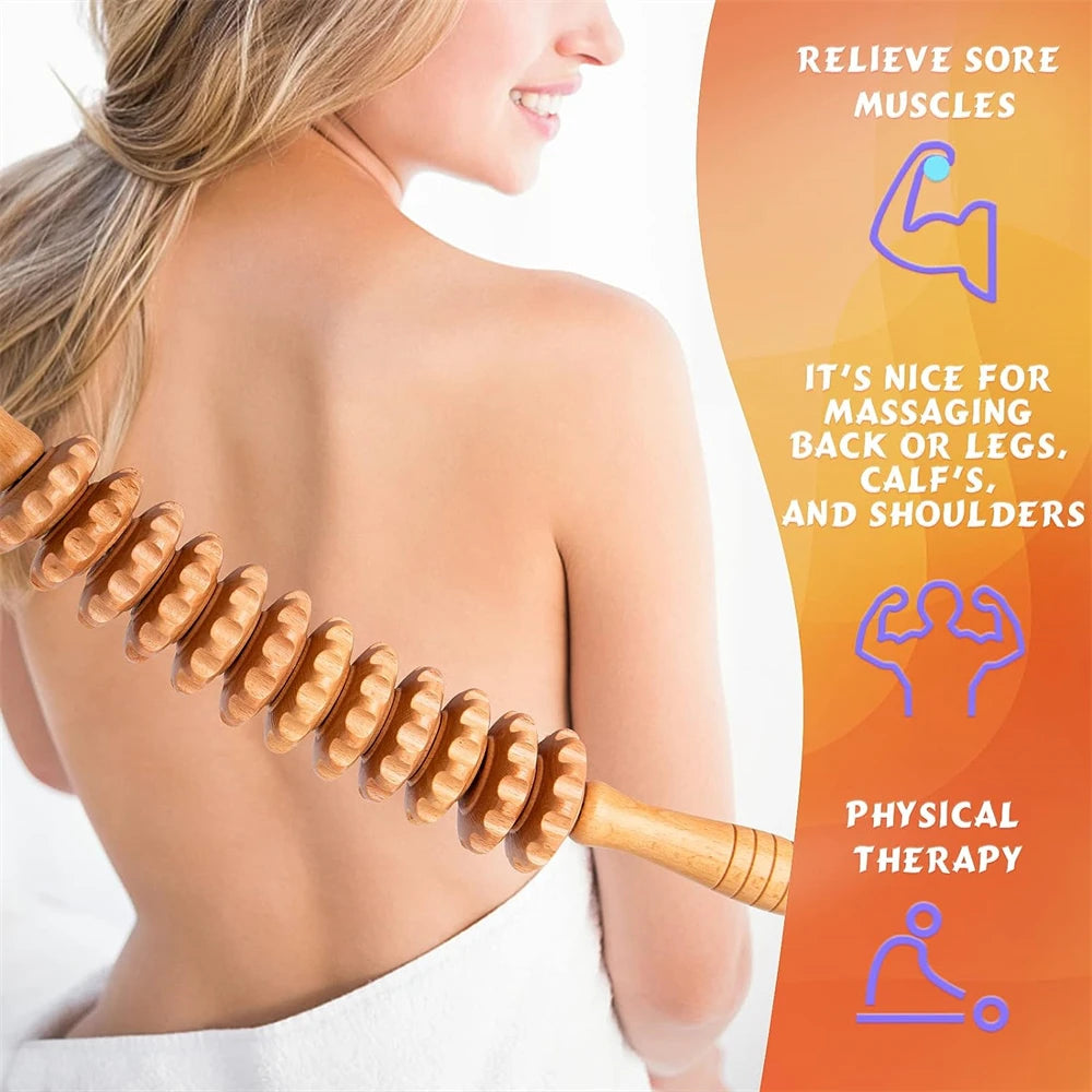 Curved Wooden Massage Roller – Anti-Cellulite Body Shaping & Lymphatic Drainage Tool