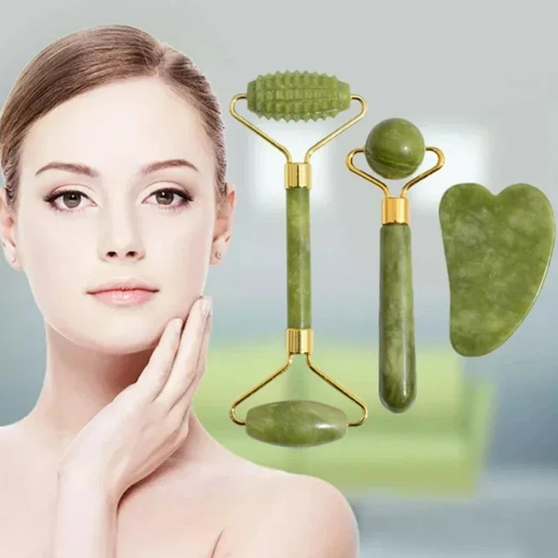 Natural Jade Roller & Gua Sha Set – Face, Neck & Eye Massager Tool for Spa, Lifting & Skin Care Therapy