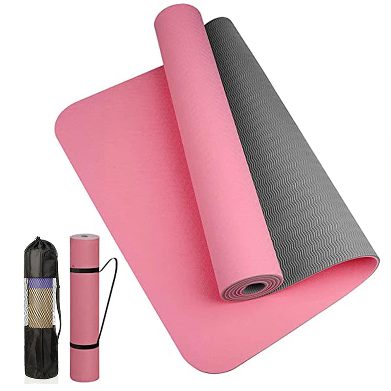 Thick TPE Yoga Mat – Non-Slip Two-Color Fitness Mat 180×57cm for Home Workouts, Pilates, Stretching & Meditation