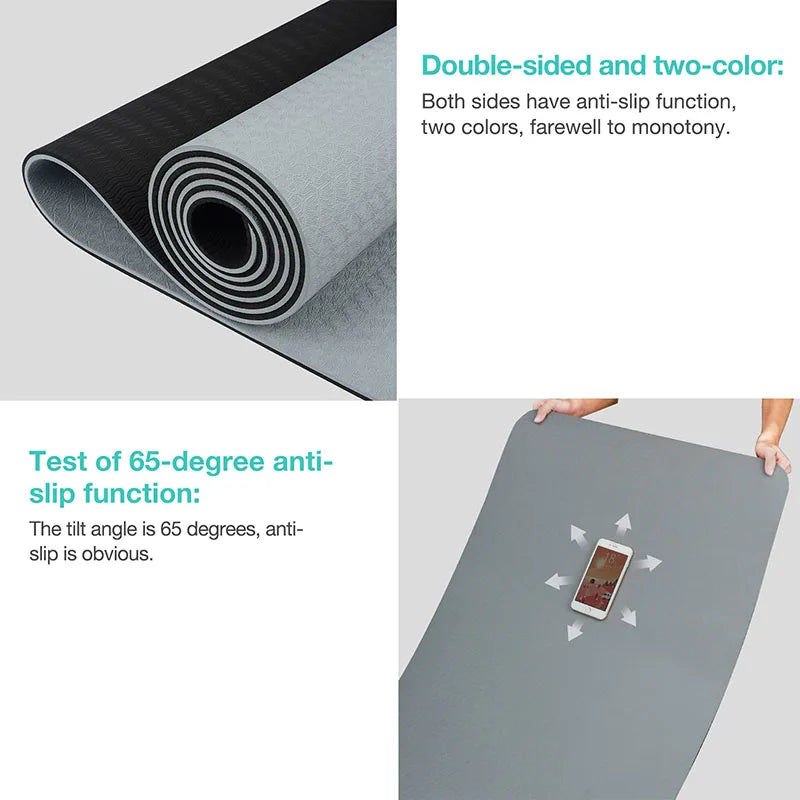 Thick TPE Yoga Mat – Non-Slip Two-Color Fitness Mat 180×57cm for Home Workouts, Pilates, Stretching & Meditation