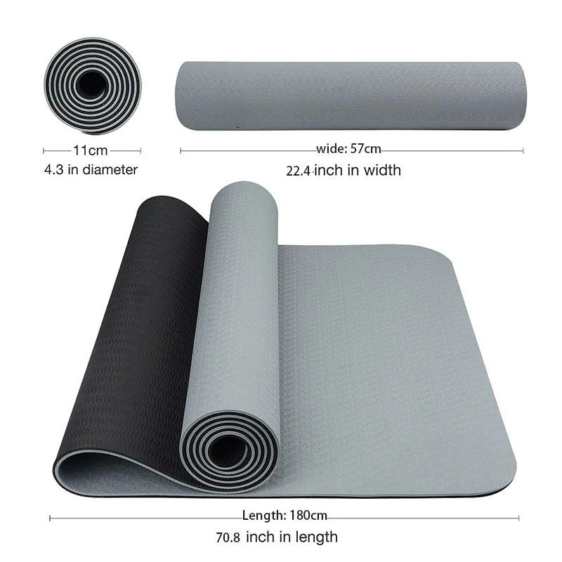 Thick TPE Yoga Mat – Non-Slip Two-Color Fitness Mat 180×57cm for Home Workouts, Pilates, Stretching & Meditation