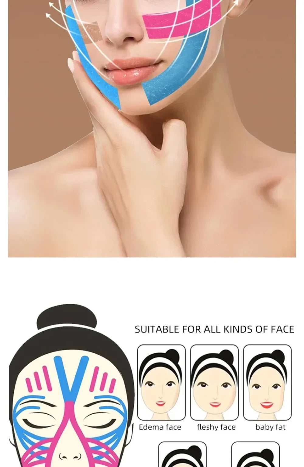 Kinesiology Face Tape 2.5CM x 5M – V-Line, Neck, Eye Lifting, Wrinkle Remover Elastic Facial Skin Care Bandage
