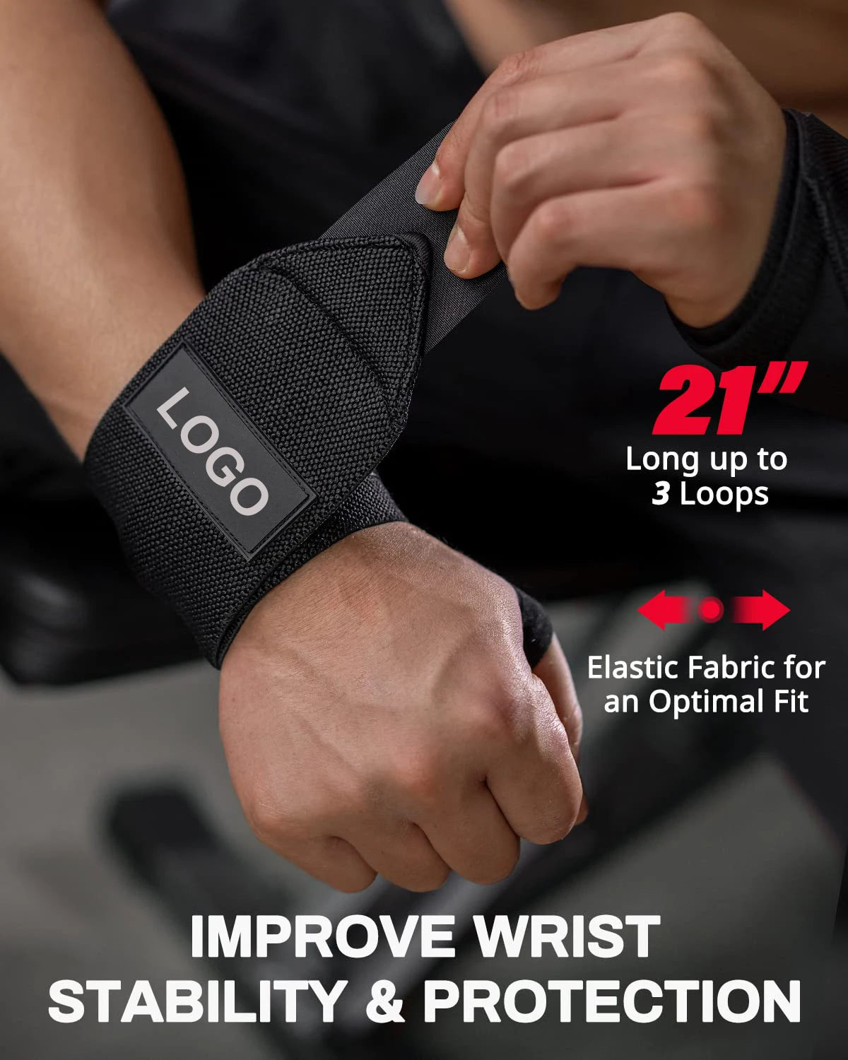 Wrist Support Wraps – 1 Pair Extra Strength Weight Lifting Brace Straps for Gym & Fitness Training with Custom Logo Option