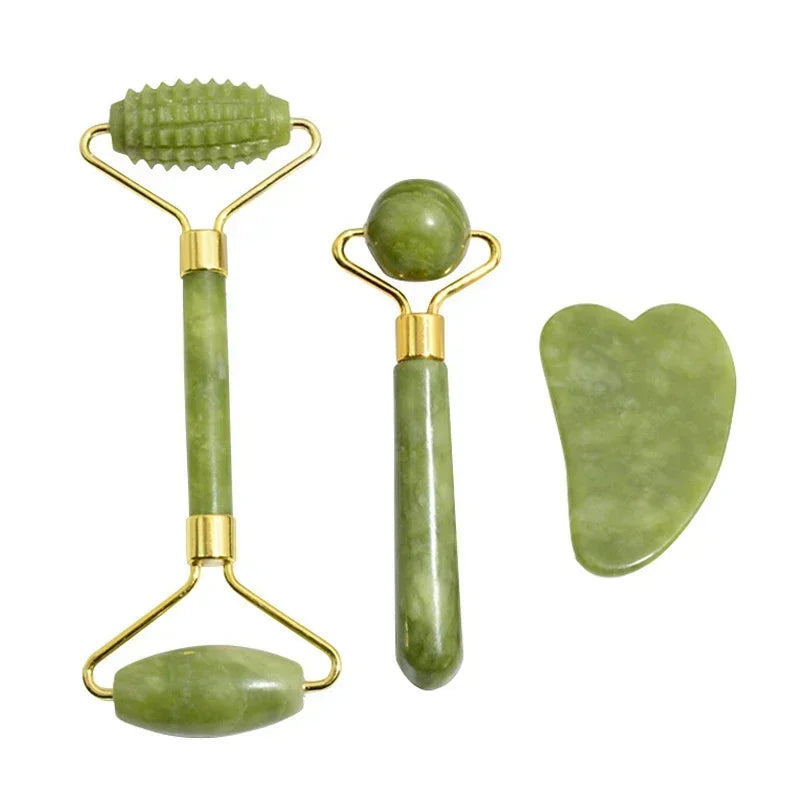 Natural Jade Roller & Gua Sha Set – Face, Neck & Eye Massager Tool for Spa, Lifting & Skin Care Therapy
