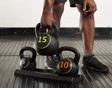 Adjustable 30 LB Cement Kettlebell Set with Stand – Home Gym Weightlifting Fitness Equipment for Strength Training