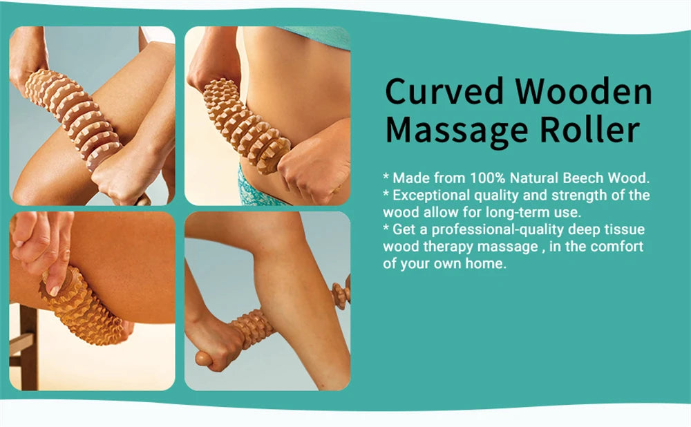 Curved Wooden Massage Roller – Anti-Cellulite Body Shaping & Lymphatic Drainage Tool