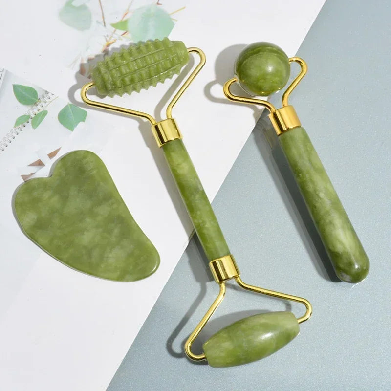 Natural Jade Roller & Gua Sha Set – Face, Neck & Eye Massager Tool for Spa, Lifting & Skin Care Therapy