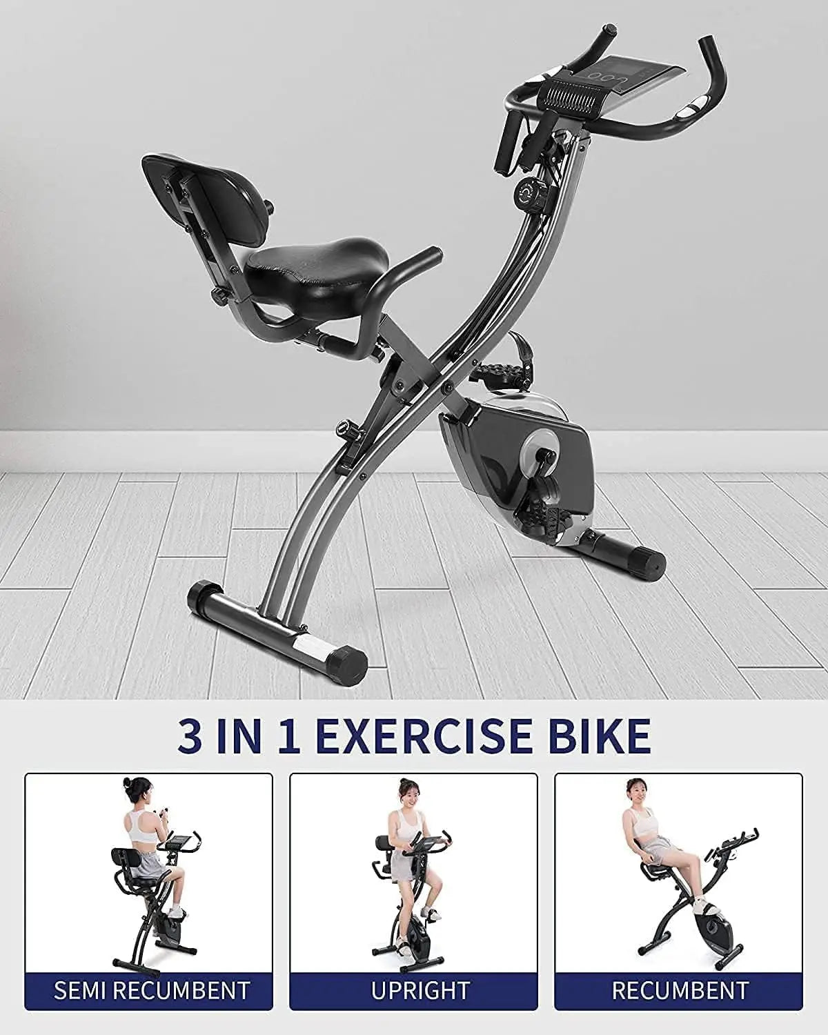 Folding Magnetic Upright Exercise Bike – Stationary Indoor Cycling Bike with Pulse Sensor & LCD Monitor