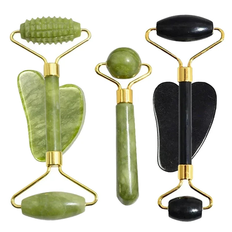 Natural Jade Roller & Gua Sha Set – Face, Neck & Eye Massager Tool for Spa, Lifting & Skin Care Therapy