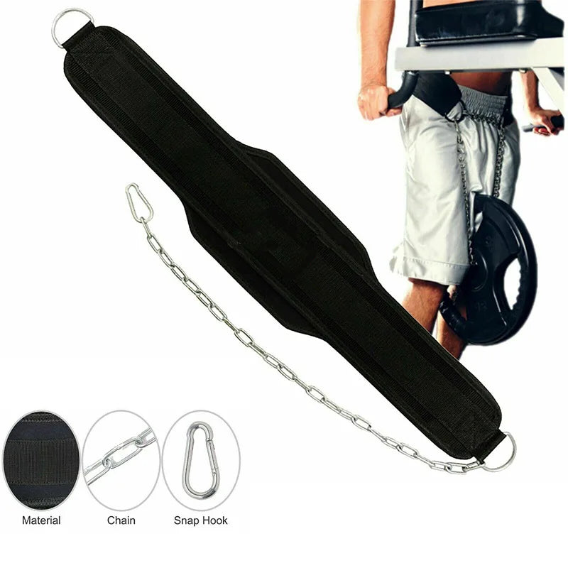 Weight Lifting Dip Belt with Chain - Neoprene Gym Back Support for Pull-Ups, Fitness & Strength Training