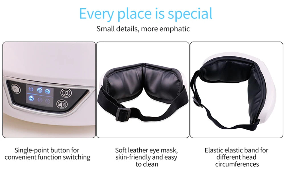 6D Smart Eye Massager – Vibration, Airbag Compression & Bluetooth Music for Fatigue Relief & Eye Relaxation