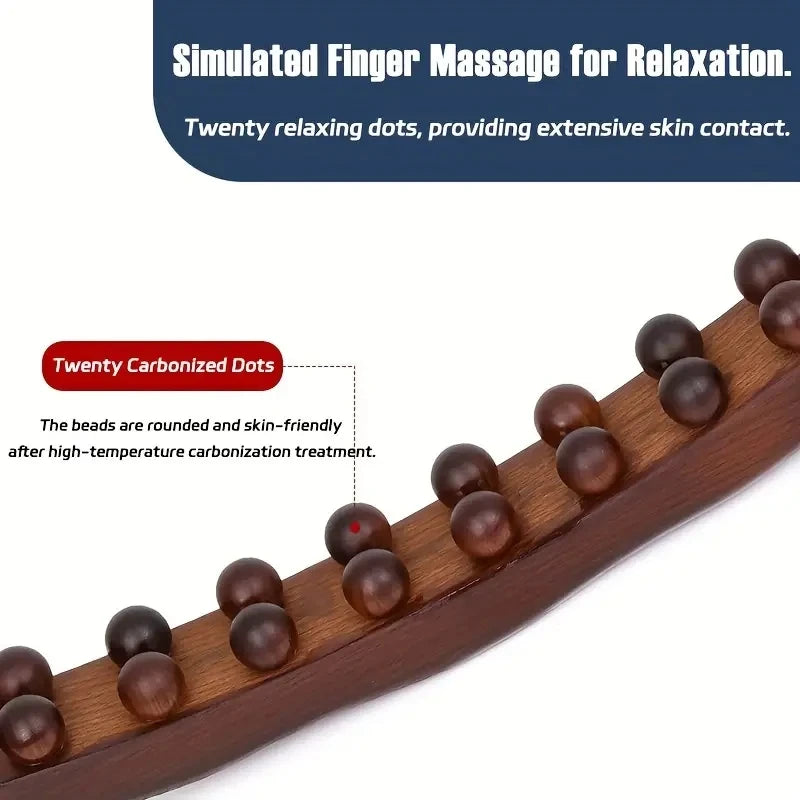 Wooden Massage Stick – Double Row 20-Bead Carbonized Body Roller for Abdomen & Muscle Relief