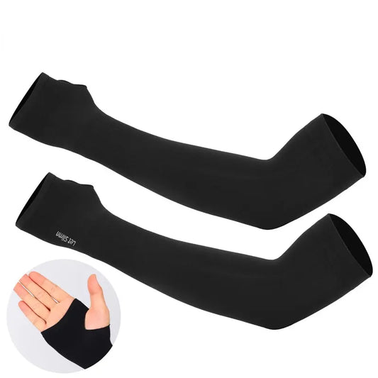 1 Pair Ice Silk Fingerless Sleeves – Summer UV Protection, Breathable Cooling Arm Covers for Fishing, Cycling, Outdoor Sports