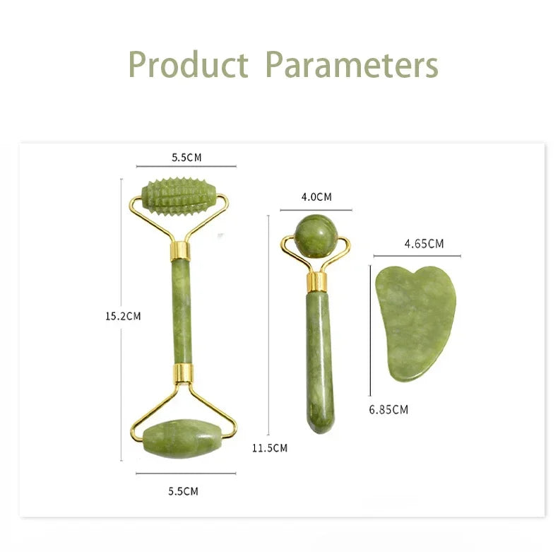 Natural Jade Roller & Gua Sha Set – Face, Neck & Eye Massager Tool for Spa, Lifting & Skin Care Therapy