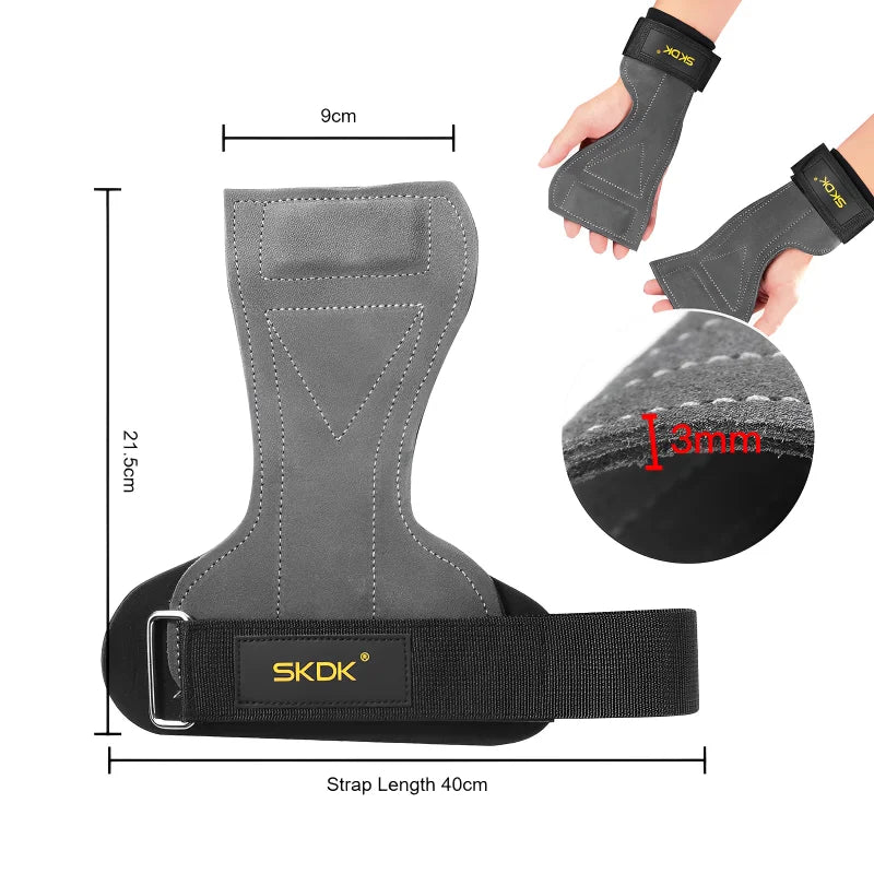 2Pcs Cowhide Leather Gym Grips – Anti-Skid Weightlifting Pads for Deadlifts, Palm Protection & Power Training