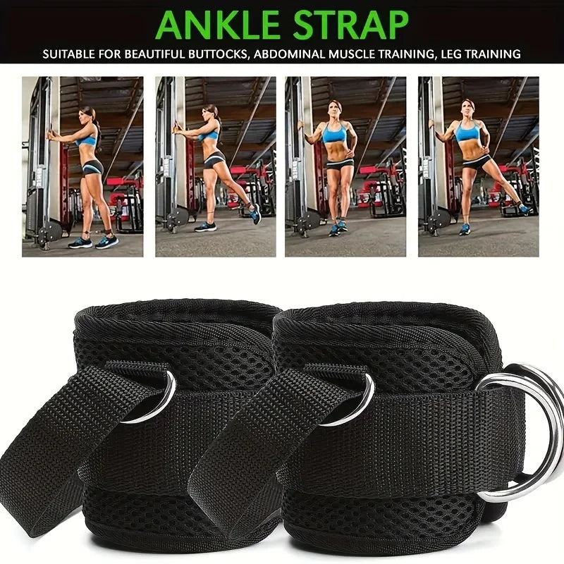 Padded Ankle Strap for Cable Machines – Double D-Ring Cuff for Gym Leg Workouts, Glute Kickbacks, Extensions