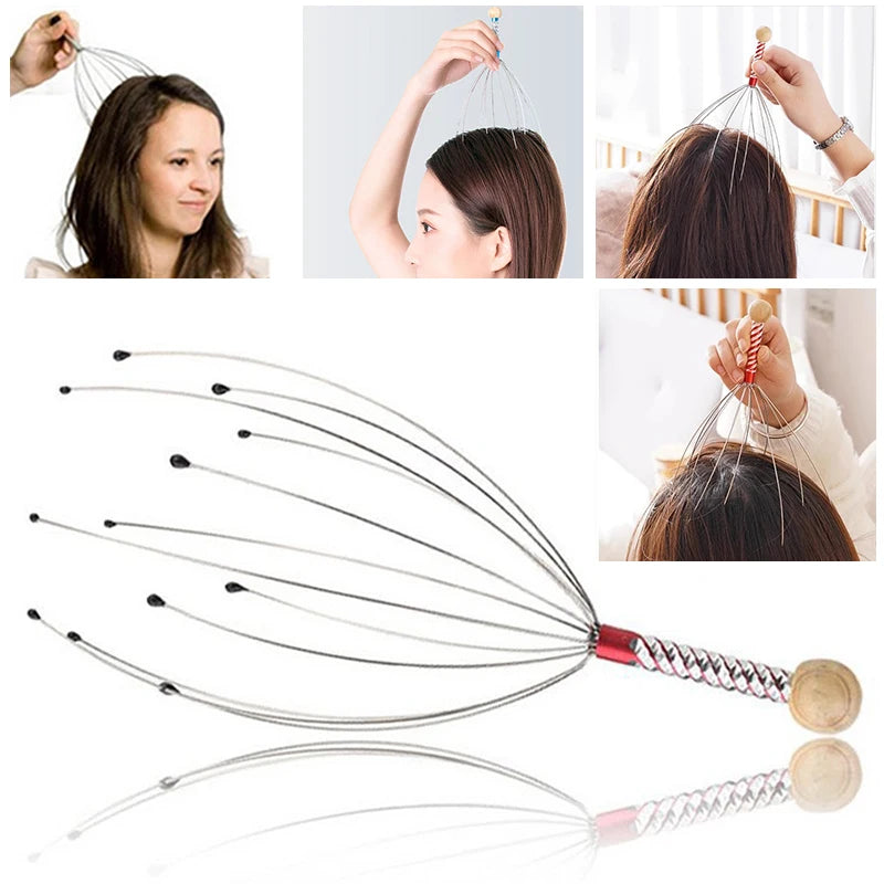 1PC Octopus Head Massager Stainless Steel Scalp Scratcher Brain Relaxer Itch Relief Claw Tool – Random Color