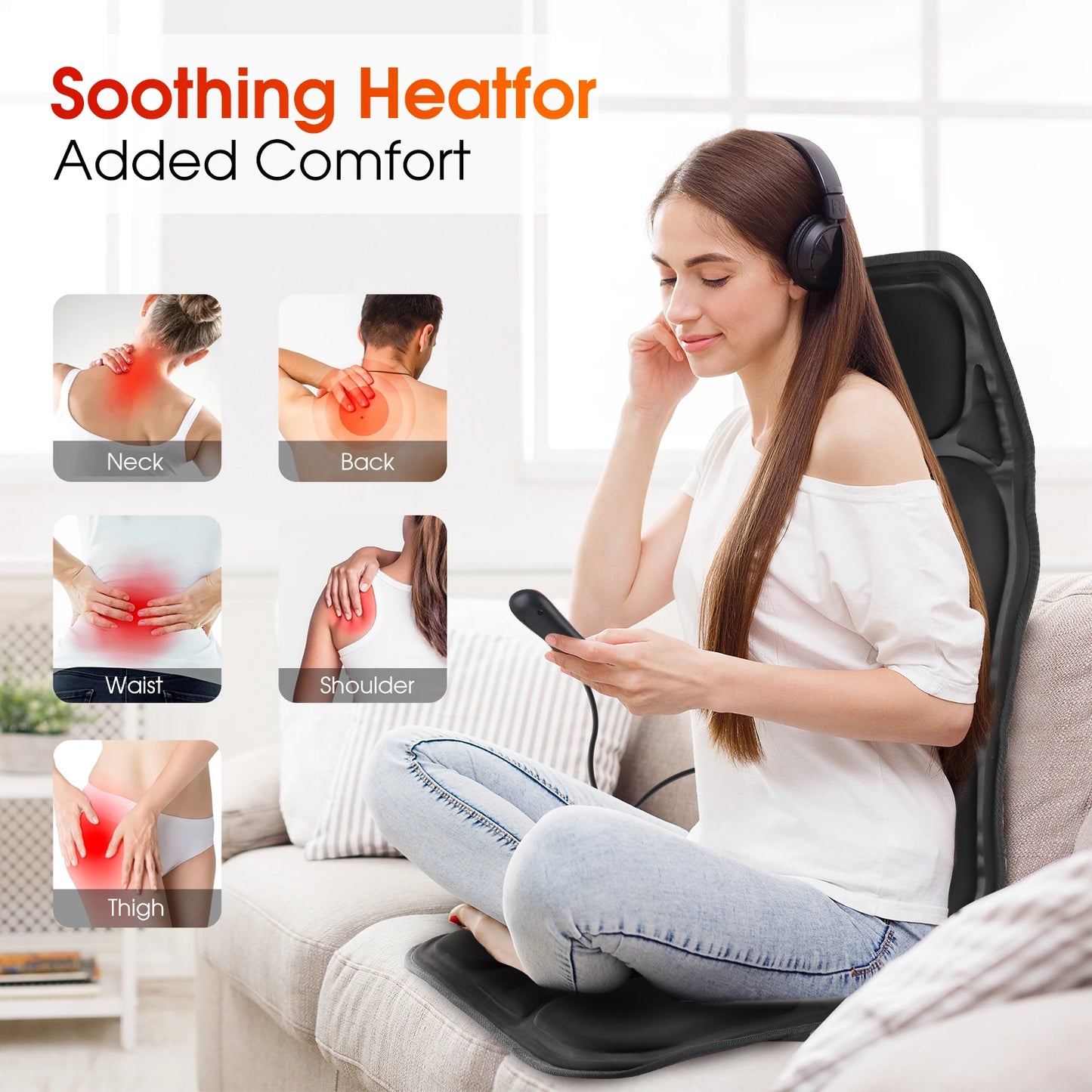 Electric Full-Body Back Massager Chair Cushion – Infrared Heat & Vibration for Car, Home & Office Use