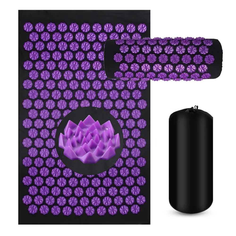 Acupressure Yoga Mat & Pillow Set – Kuznetsov Applicator Spiked Cushion for Back, Foot & Full Body Massage Relief