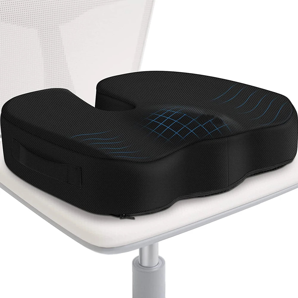 Coccyx Memory Foam Seat Cushion – Orthopedic U-Shaped Pillow for Travel, Office, Car & Hip Support