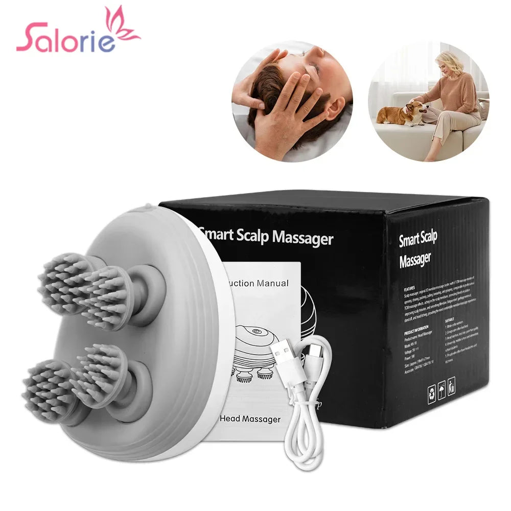 Electric Scalp Massager – 4 Kneading Heads for Hair Growth, Deep Tissue Relief & Relaxation