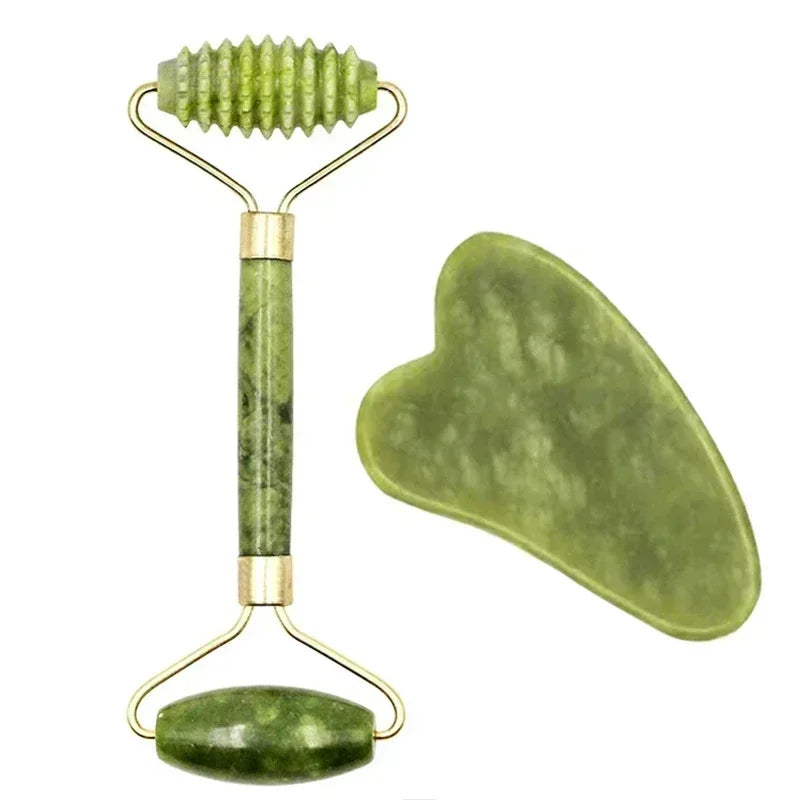 Natural Jade Roller & Gua Sha Set – Face, Neck & Eye Massager Tool for Spa, Lifting & Skin Care Therapy