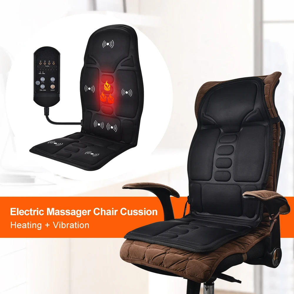 Electric Full-Body Back Massager Chair Cushion – Infrared Heat & Vibration for Car, Home & Office Use