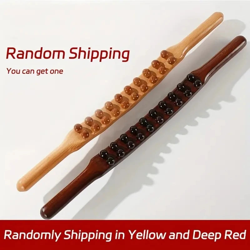 Wooden Massage Stick – Double Row 20-Bead Carbonized Body Roller for Abdomen & Muscle Relief