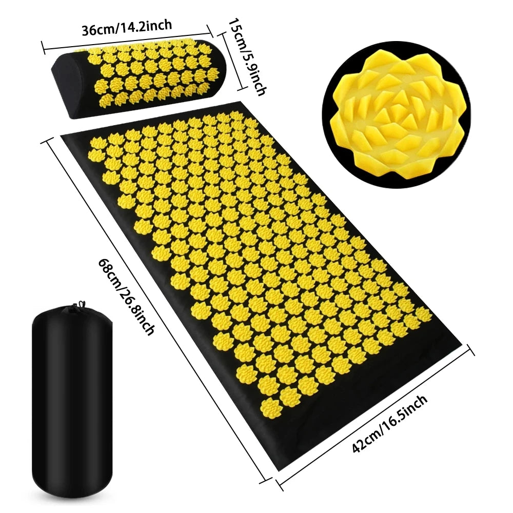 Acupressure Yoga Mat & Pillow Set – Kuznetsov Applicator Spiked Cushion for Back, Foot & Full Body Massage Relief