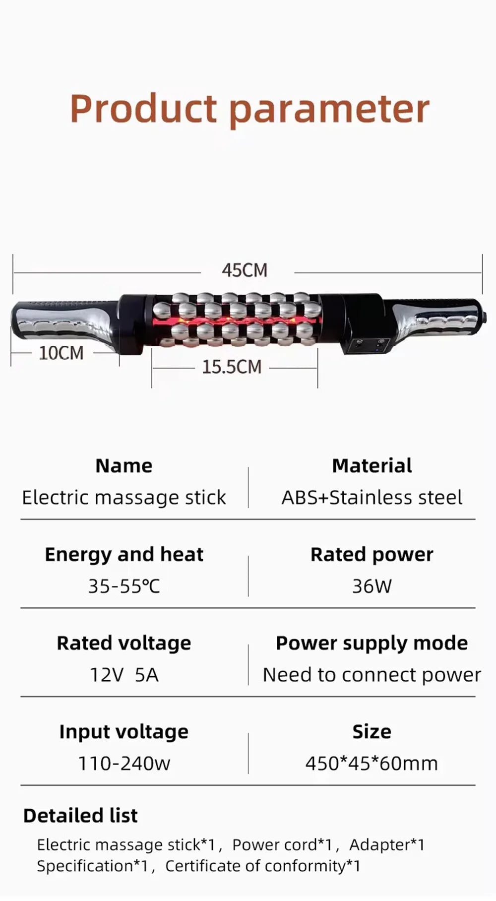 Heated Massage Roller with Red Light – Electric Rotating Massager for Weight Loss, Muscle Relief & Anti-Cellulite
