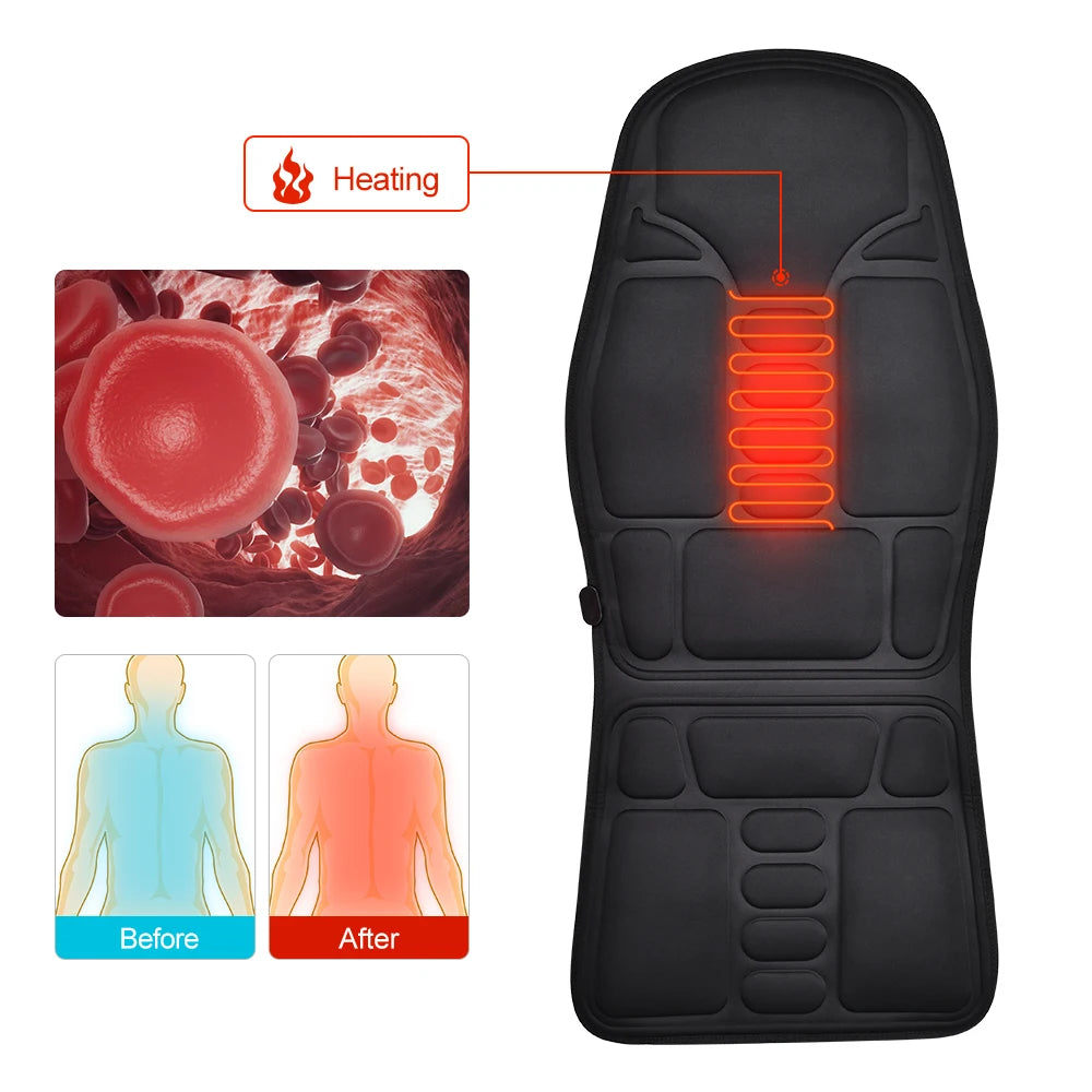 Electric Full-Body Back Massager Chair Cushion – Infrared Heat & Vibration for Car, Home & Office Use