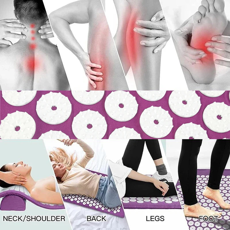 Yoga Massage Pad with Large Acupressure Points – Purple Pillow for Back, Neck & Foot Relief at Home