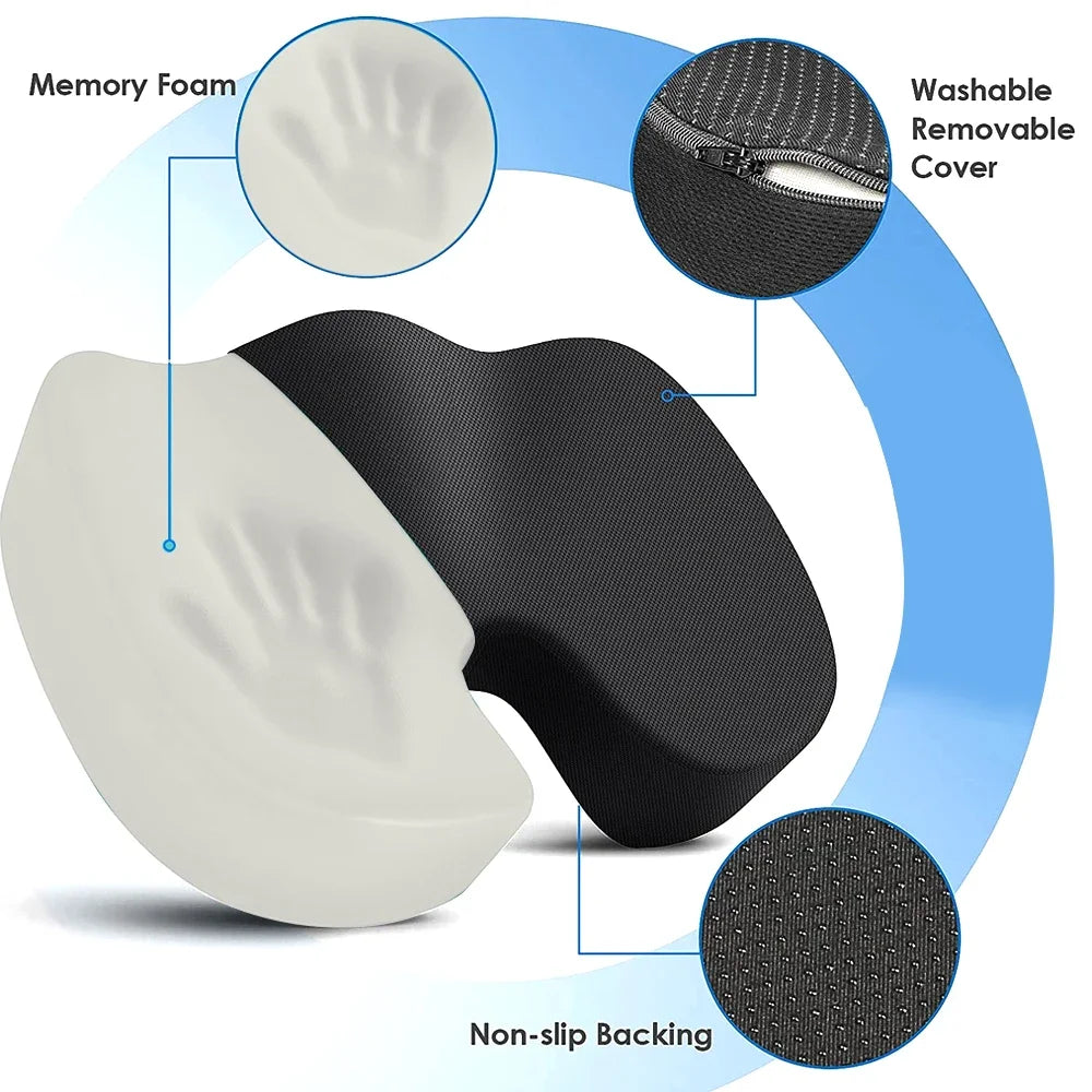 Coccyx Memory Foam Seat Cushion – Orthopedic U-Shaped Pillow for Travel, Office, Car & Hip Support