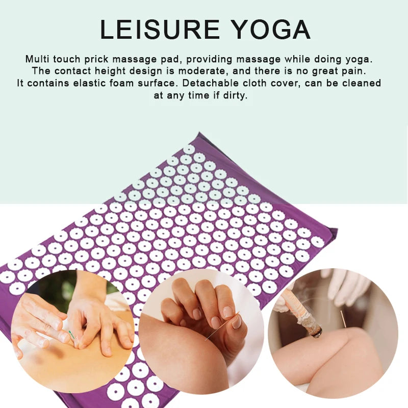 Yoga Massage Pad with Large Acupressure Points – Purple Pillow for Back, Neck & Foot Relief at Home