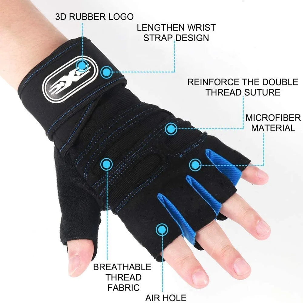 Half Finger Workout Gloves for Men & Women with Wrist Wrap – Gym, Weightlifting, Cycling, Training & Motorcycle Sports