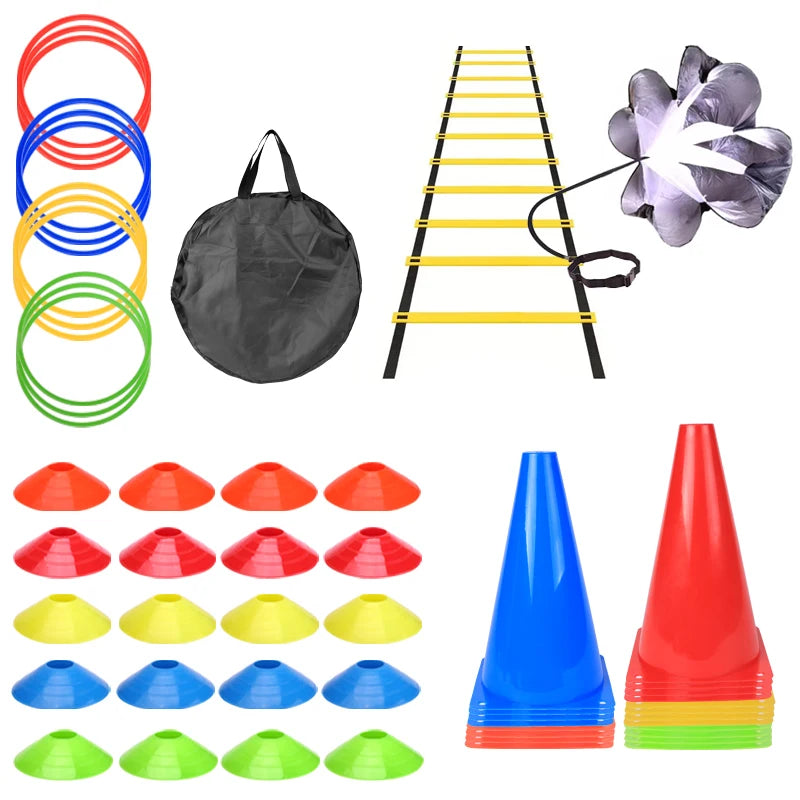 Outdoor Speed & Agility Training Kit – Football Training Set with Ladder, Discs, Umbrella, Jump Hoop & Cone Bucket