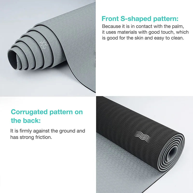 Thick TPE Yoga Mat – Non-Slip Two-Color Fitness Mat 180×57cm for Home Workouts, Pilates, Stretching & Meditation