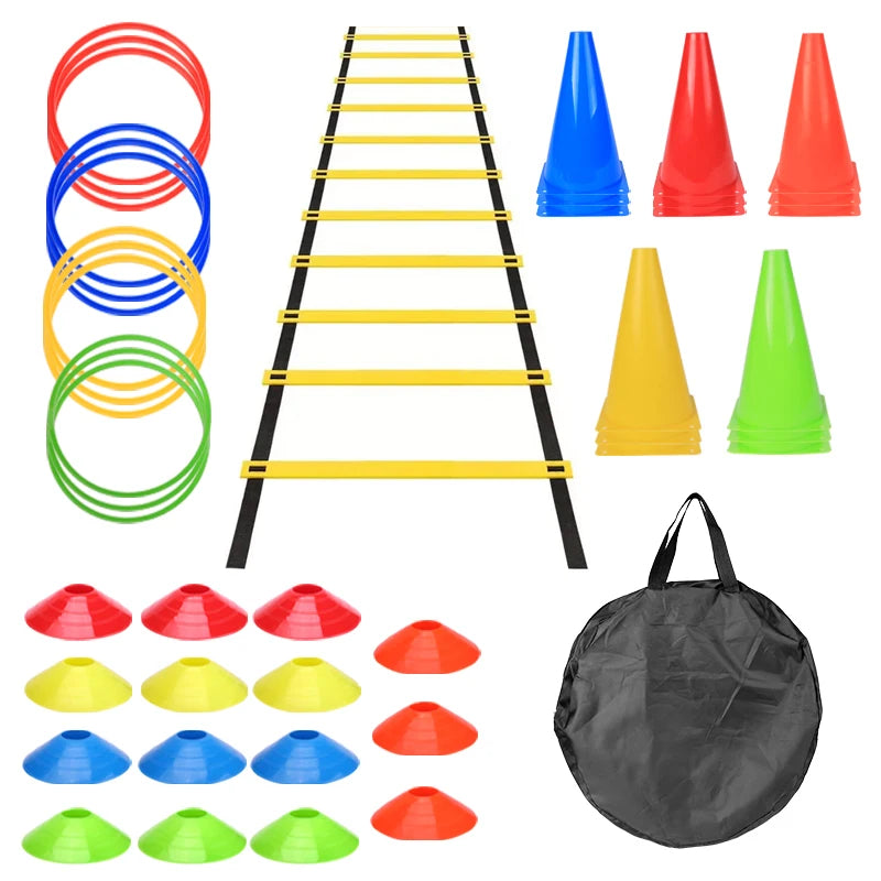 Outdoor Speed & Agility Training Kit – Football Training Set with Ladder, Discs, Umbrella, Jump Hoop & Cone Bucket