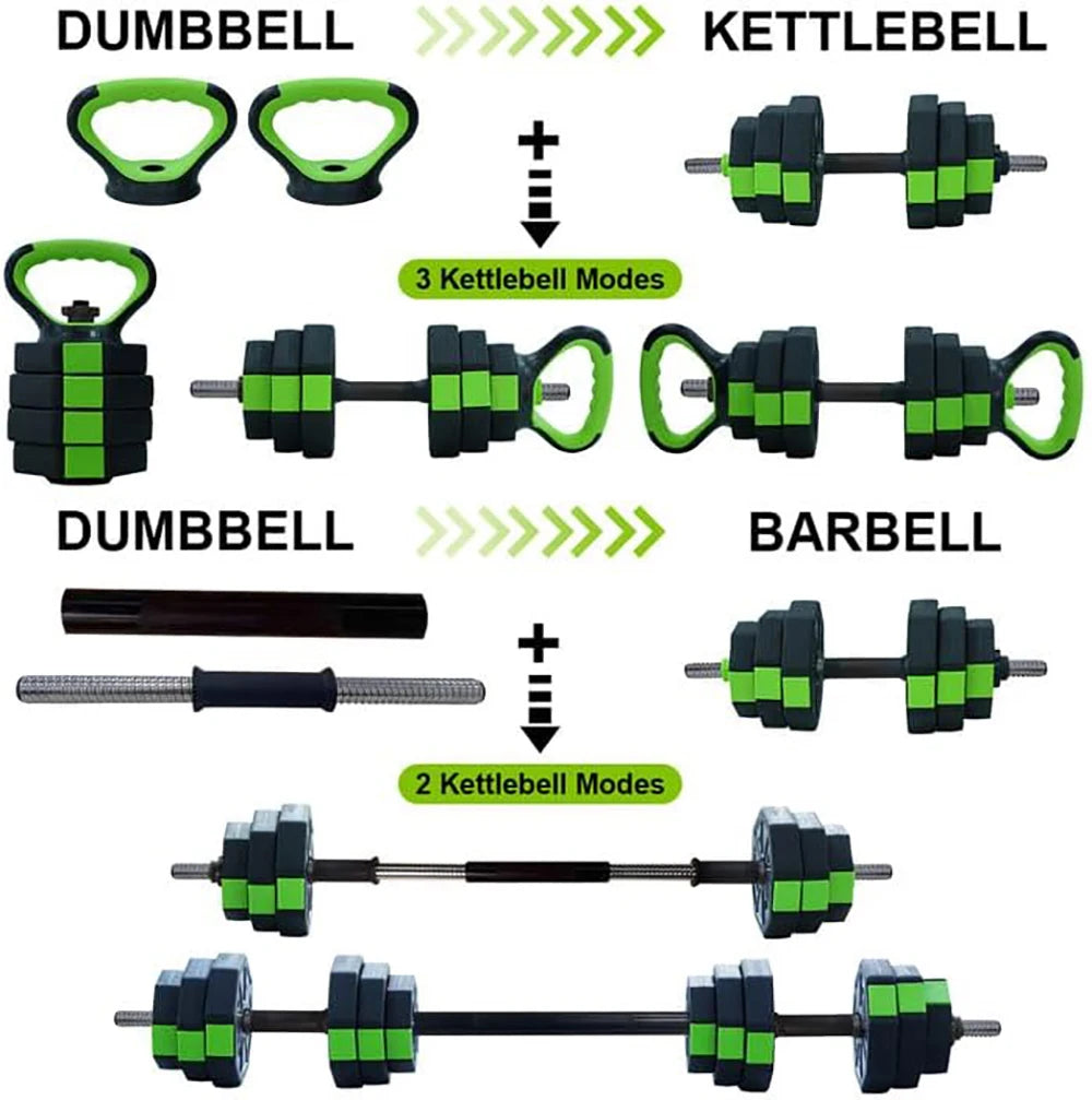 4 in 1 Adjustable Dumbbell Set 44lbs – Kettlebell, Barbell, Push-Up Stand for Home Gym Fitness