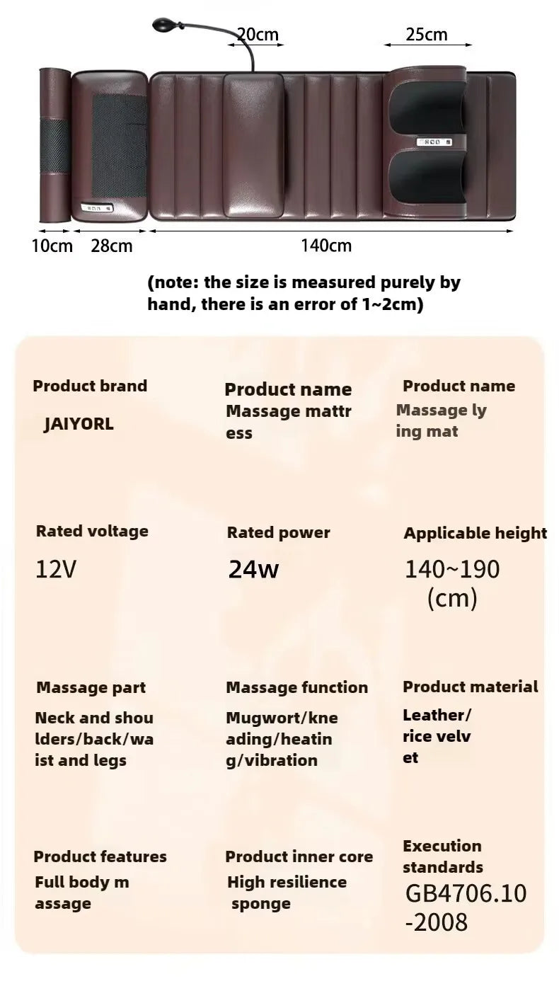 Electric Full Body Massage Mattress with Heat, Airbags, Kneading & Vibration for Full Relaxation