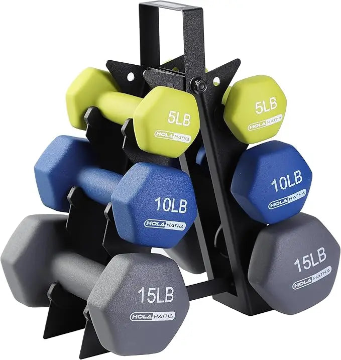HolaHatha Neoprene Dumbbell Set with Rack – Hand Weights for Home Workout, Toning & Muscle Definition