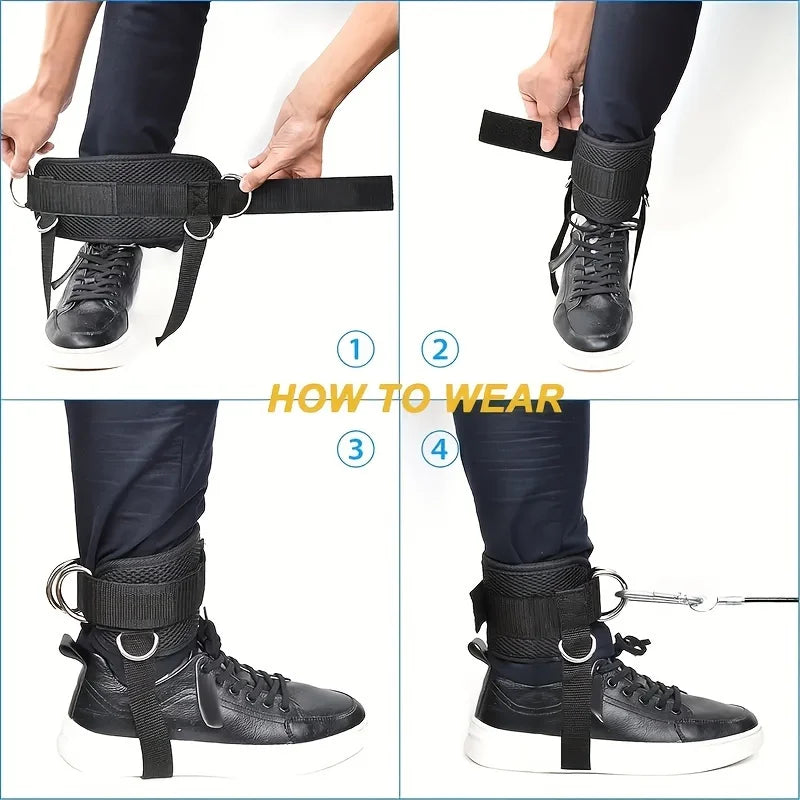 Padded Ankle Strap for Cable Machines – Double D-Ring Cuff for Gym Leg Workouts, Glute Kickbacks, Extensions