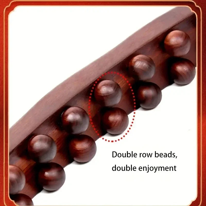 Wooden Massage Stick – Double Row 20-Bead Carbonized Body Roller for Abdomen & Muscle Relief