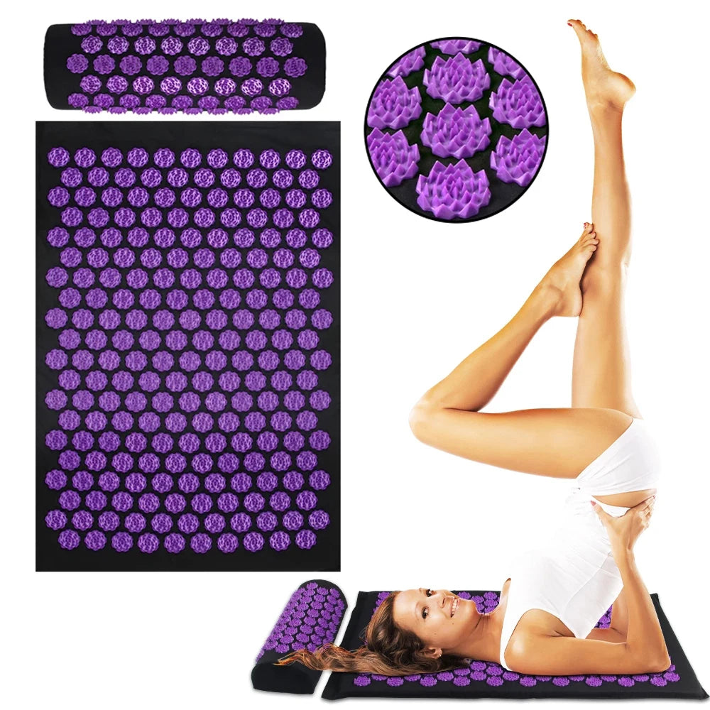 Acupressure Yoga Mat & Pillow Set – Kuznetsov Applicator Spiked Cushion for Back, Foot & Full Body Massage Relief
