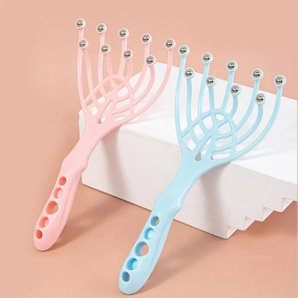 Steel Ball Head Scalp Massager – Handheld 9-Claw Roller Comb for Stress Relief, Relaxation & Hair Care