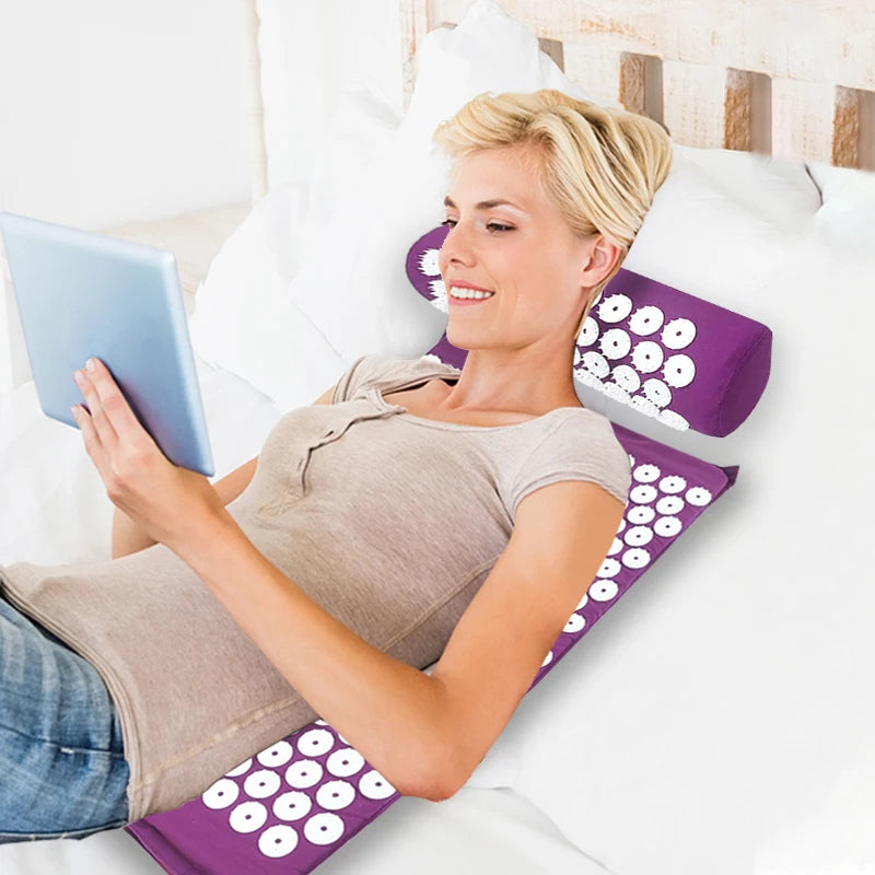 Yoga Massage Pad with Large Acupressure Points – Purple Pillow for Back, Neck & Foot Relief at Home